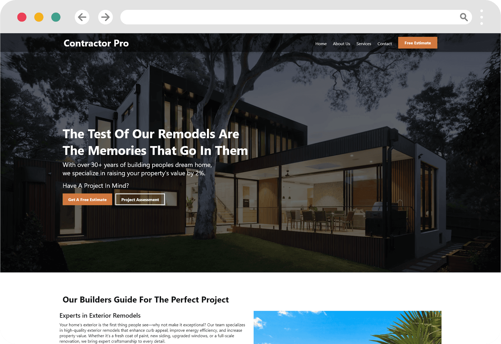 Small business website on a browser