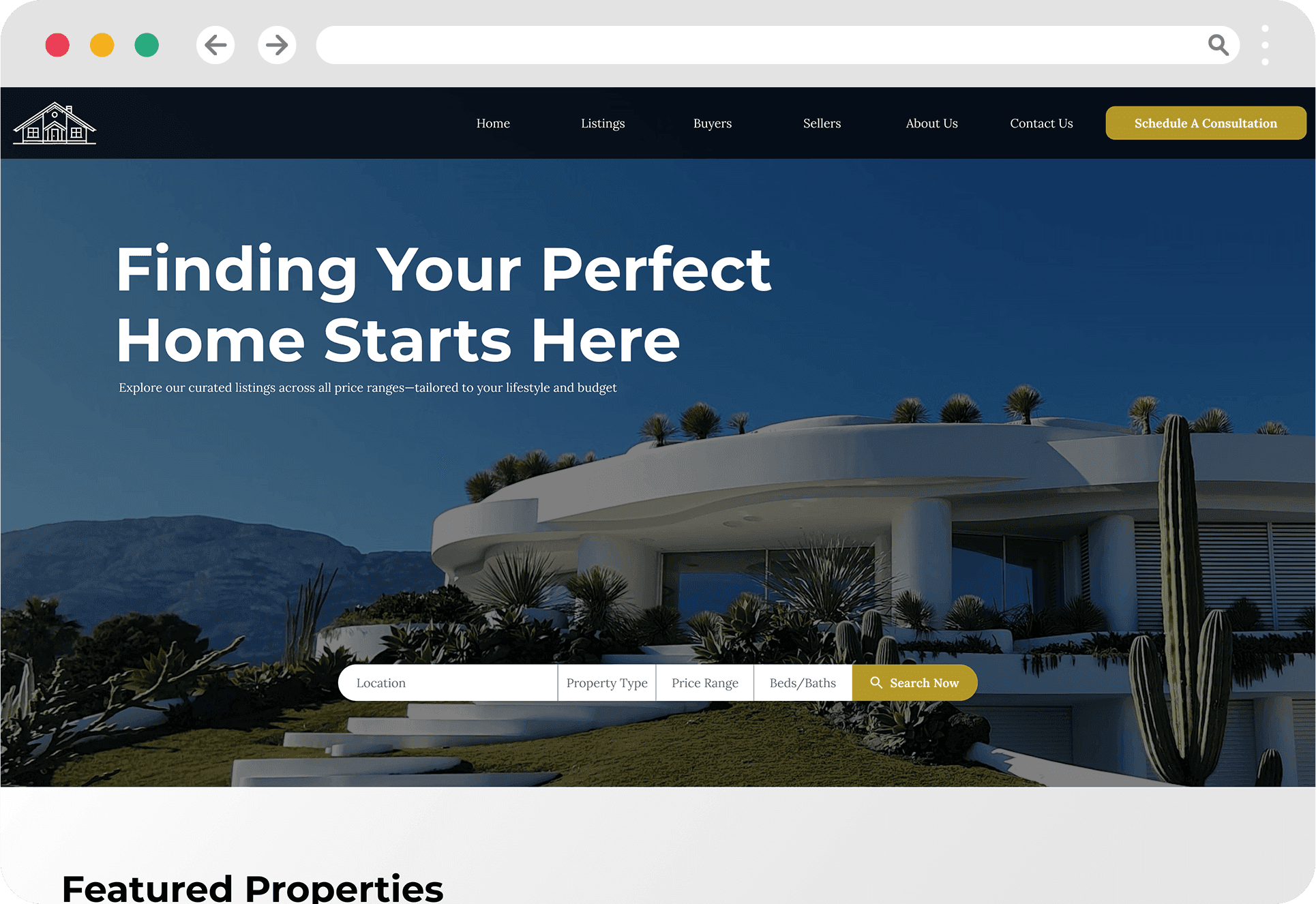 Real estate website on a browser